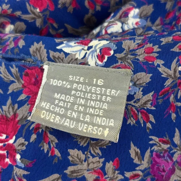 Vintage Liz Claiborne Blue Floral Modest Belted Shirtwaist Dress Size 16 - Picture 3 of 10